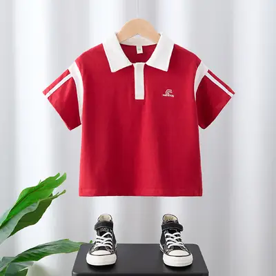 Boys Red Polo Shirt Summer 2025 Big Kids