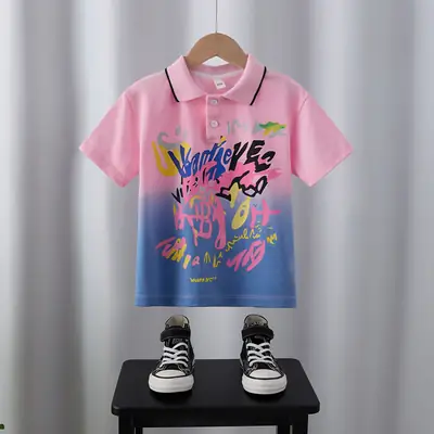 Boys Gradient Polo Shirt Pink Blue Summer 2025