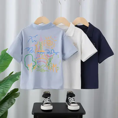 Children's Light Blue Graffiti Short Sleeve T-Shirt Mid Large