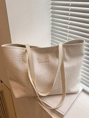 Women's Large Capacity Beige Textured Shoulder Bag