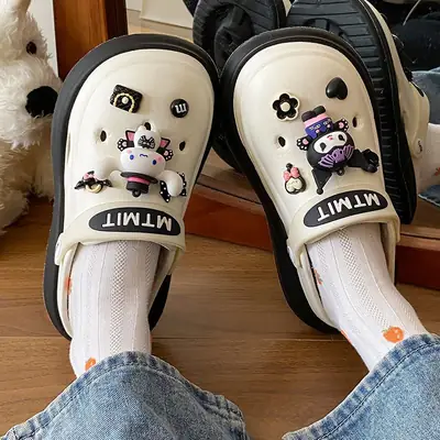 Women Cartoon Sandals Eva Clogs Summer Flats Bottom Cool Black