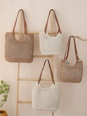 Women Straw Woven Shoulder Bags Set of 4