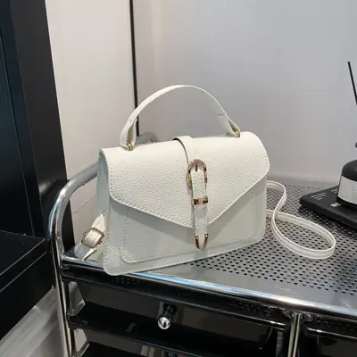 White Square Leather Shoulder Bag for Women