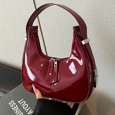 2026 Women Patent Leather Shoulder Bag Maroon