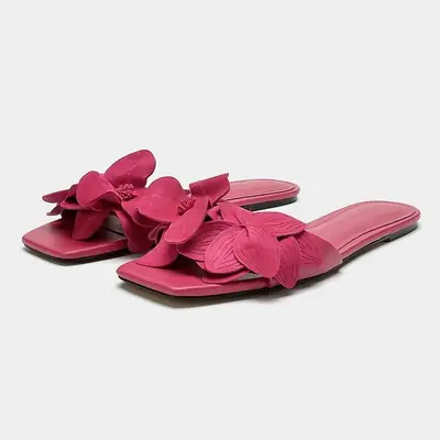 Rose Red Petal Open-Toe Slippers Women 2025