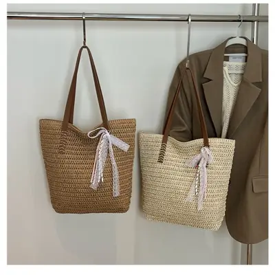 2025 Women Straw Woven Shoulder Bag Large Capacity Mori