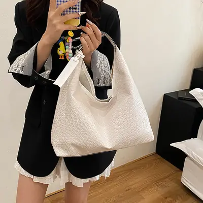 White Woven Large Shoulder Bag for Women 2025