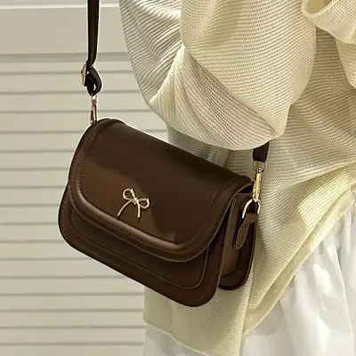 Korean Bow Shoulder Bag Brown 2025