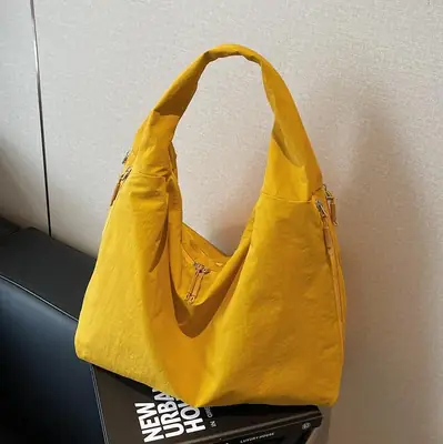 Yellow Nylon Women's Large Shoulder Bag