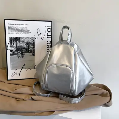 Silver College Student Shoulder Crossbody Backpack 2025
