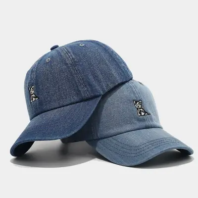 Japanese Fashion Wash Denim Cap with Cartoon Embroidery