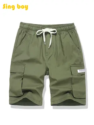 Army Green Boys Mid-Length Cargo Shorts 2025