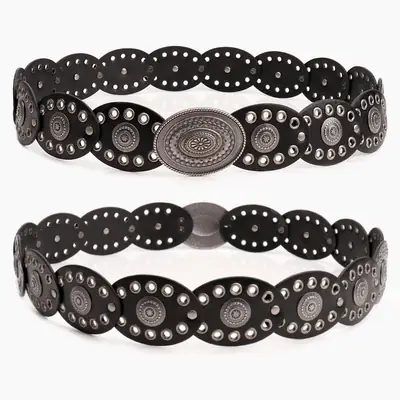 Hot Girl Retro Belt with Oval Splicing & Alloy Buckle
