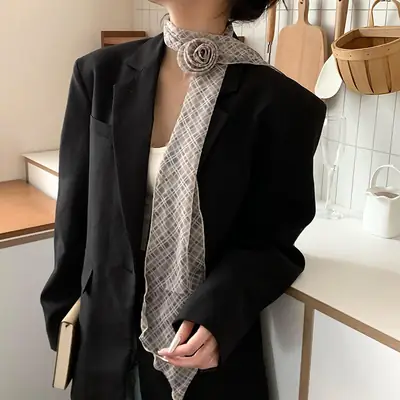 Black Polka Dot Silk Scarf for Women