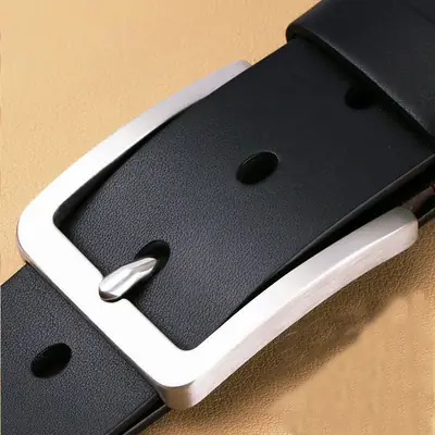 Men's Black Leather Belt with Silver Buckle 3.5cm