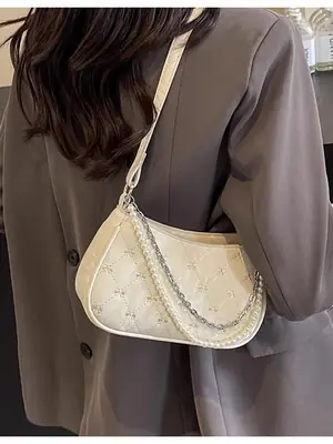 Pearl Chain Quilted Crossbody Bag for Women