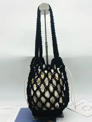 Black Rope Woven Shoulder Bag for Women