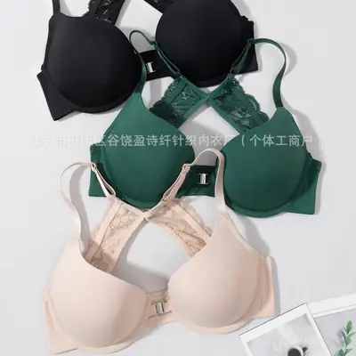 Cross Body Bra with Buckle & Lace Design