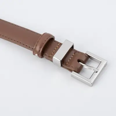 Women's Gold Buckle Belt Genuine Leather Brown