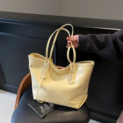 Women's Yellow Leather Tote Bag Large Capacity 2025