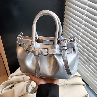 Silver Pleated Shoulder Bag for Women 2025