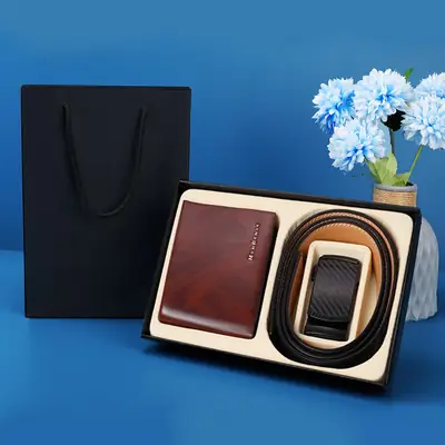 Men's Black Leather Belt & Wallet Set