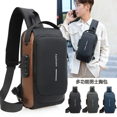 Men's Crossbody Chest Bag USB Charging Business Travel