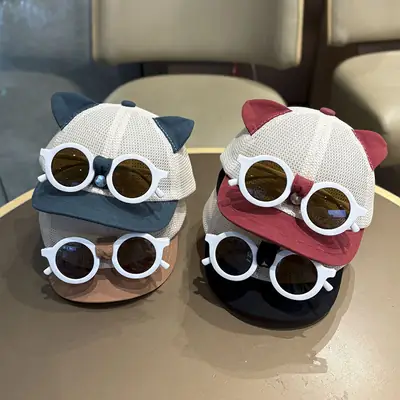 Cat Sunglasses Cap for Boys Girls Outdoor Sun Hat