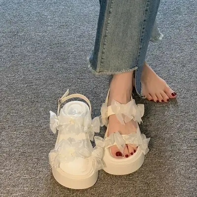 Women's Black Roman Bouquet Platform Sandals