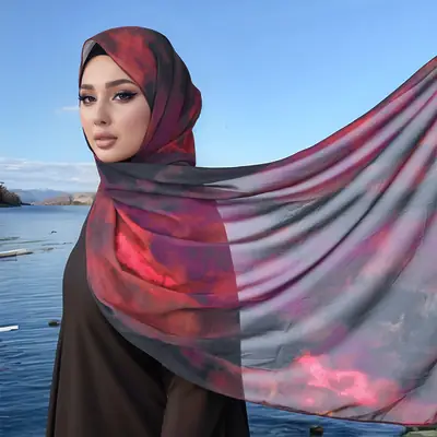 Cross-border Digital Printed Chiffon Scarf for Muslim Ladies