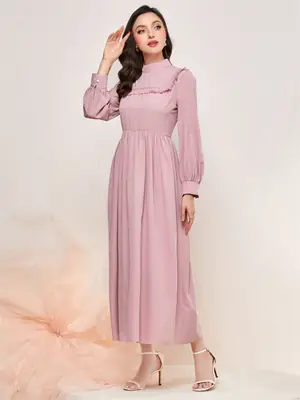 Pink Tassel Mid Waist Muslim Women's Gown Dress