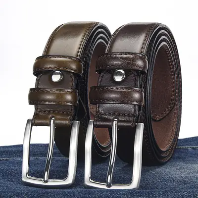 Men's Genuine Leather Retro Buckle Belt Brown