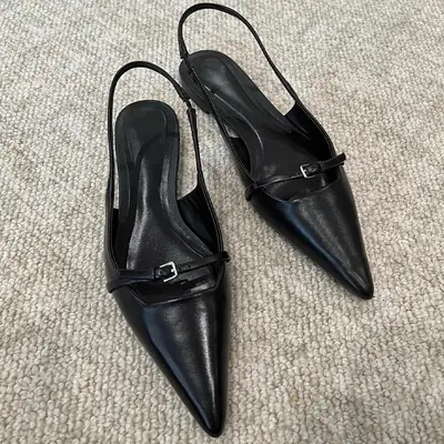 Women Pointed Toe Flat Sandals with Heel Half Slipper Set