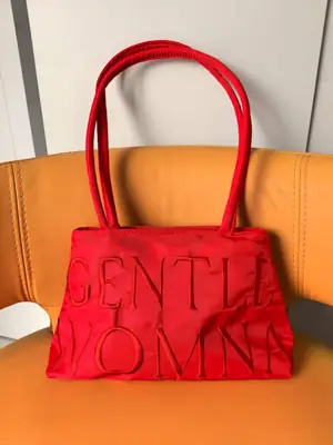 Red Satin Embroidered Shoulder Bag for Women
