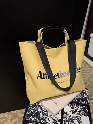 Women Canvas Tote Bag Yellow Black Large Capacity Western Style
