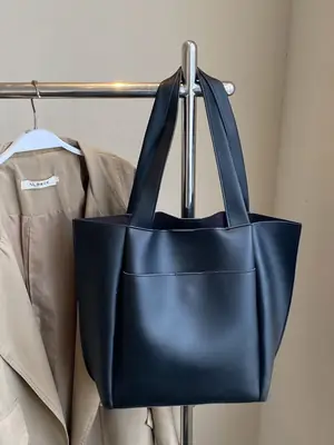 2025 Black Leather Tote Bag for Women Spring New