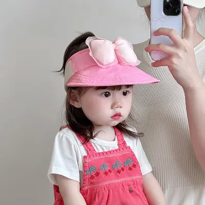 Children's Maroon Bow Sun Hat with Big Brim