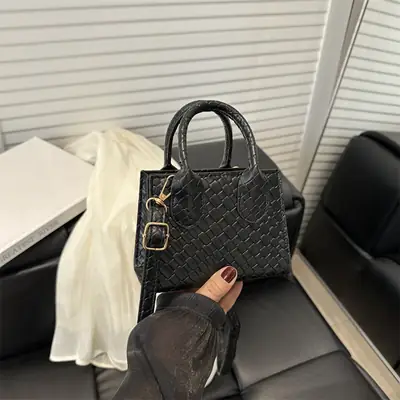Women's Black Woven Shoulder Crossbody Bag 2025