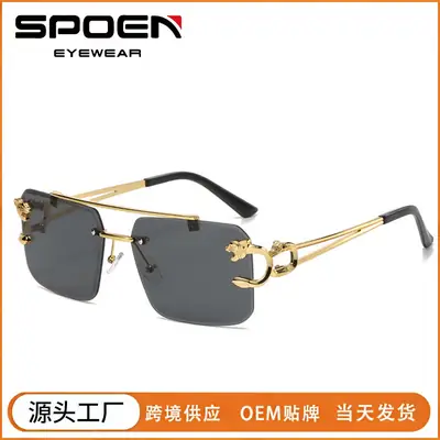 Double Beam Square Frame Sunglasses Gold Anti UV Women Men