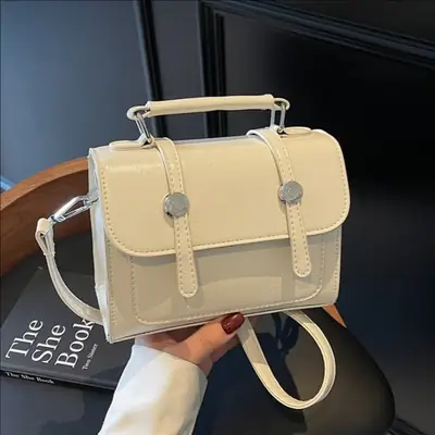 2025 Women's Cream Leather Shoulder Bag with Handle & Strap