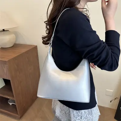 Women Retro Underarm Bag Silver 2026
