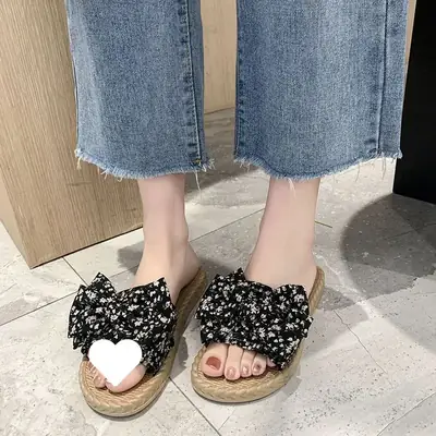 2024 Korean Style Floral Bow Sandals for Women