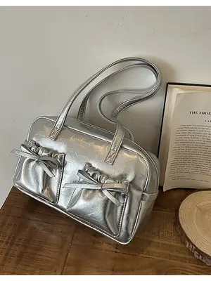 Silver Bow Crossbody Bag for Women 2026