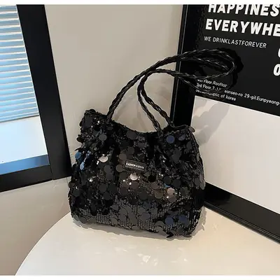 Black Sequin Personalized Shoulder Bag for Women
