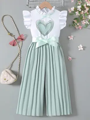 2025 Cross Border Girls Pleated Trousers Set