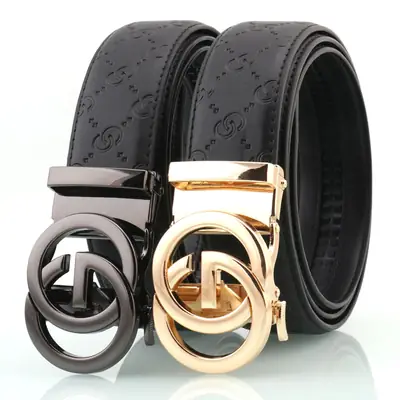 Hongsheng GO Letter Belt Men's Leather Automatic Buckle