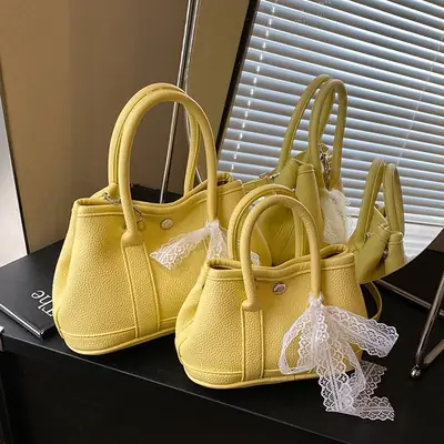 Women's Yellow Leather Bucket Bag Set 2025 Fashion