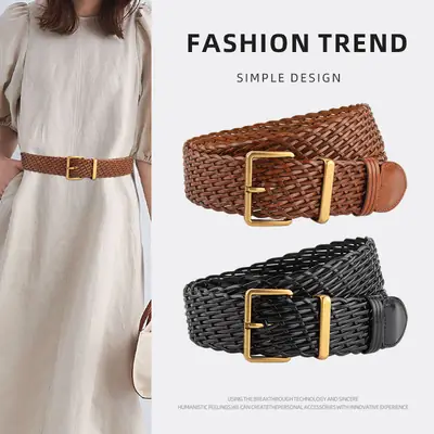 Woven Ladies Waist Belt Brown Pin Buckle Wholesale