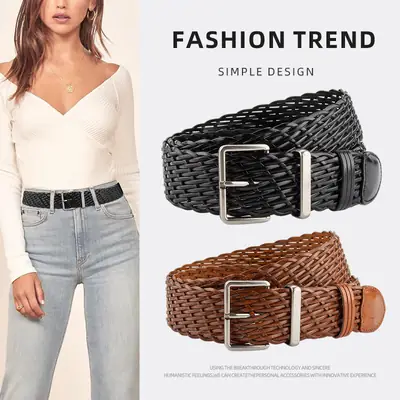 Woven Women's Belt Coffee Color Retro Style