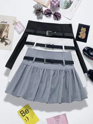 Grey Slim Fit Belted Skirt Summer Wear